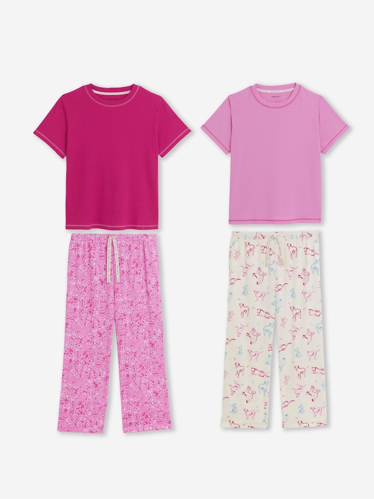 Simply Be Pink 2 Pack Ribbed T-Shirt Pyjamas Set - Image 1 of 5 Simply Be Pink 2 Pack Ribbed T-Shirt Pyjamas Set - Image 1 of 5