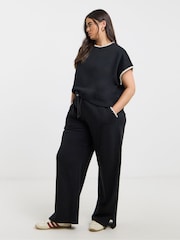 Simply Be Black Wide Leg Blanket Stitch Joggers - Image 1 of 4
