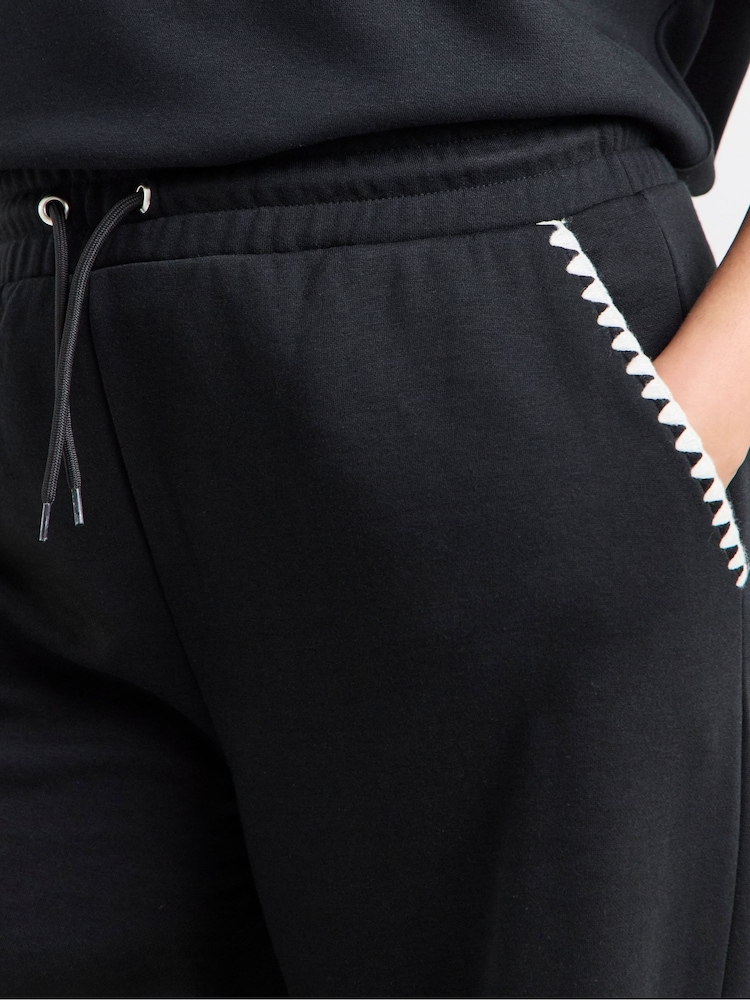 Simply Be Black Wide Leg Blanket Stitch Joggers - Image 4 of 4