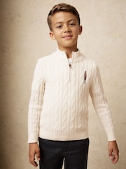 Reiss Off White Nollaig Wool-Blend Half-Zip Nutcracker Jumper - Image 1 of 5