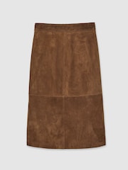 Reiss Tan Brown Miley Suede Straight-Fit Midi Skirt - Image 2 of 7