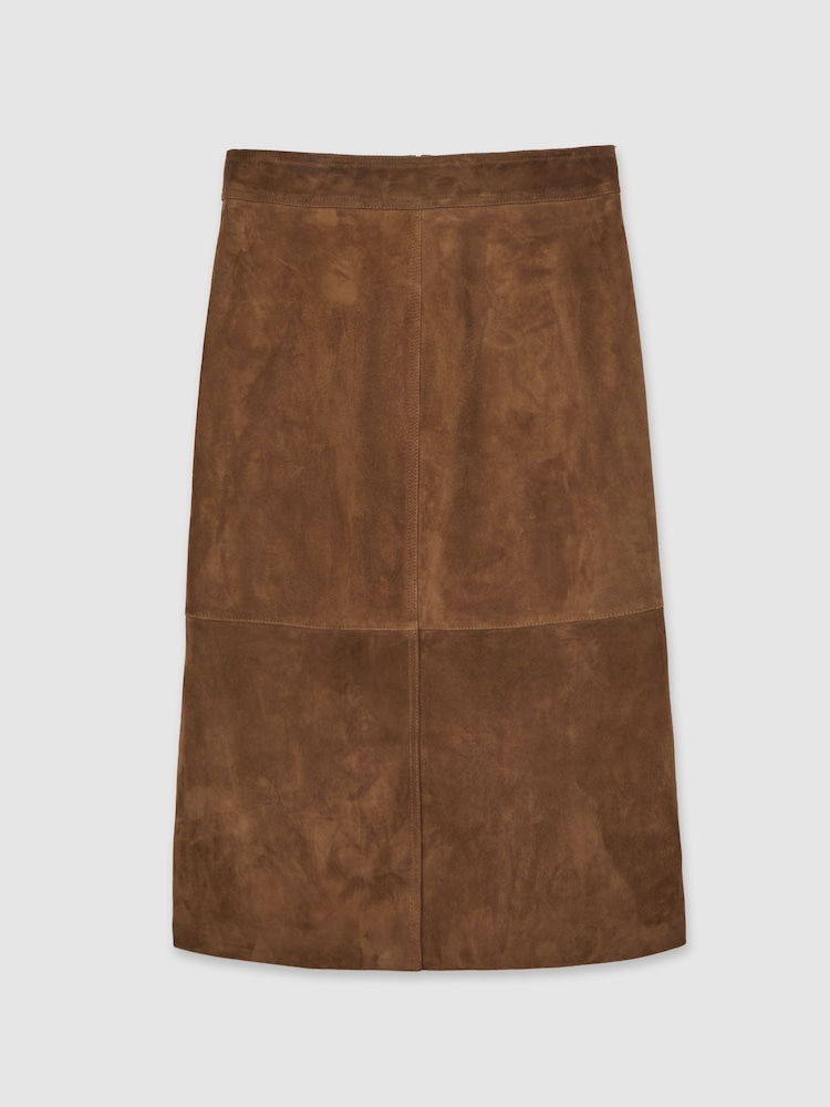 Reiss Tan Brown Miley Suede Straight-Fit Midi Skirt - Image 2 of 7