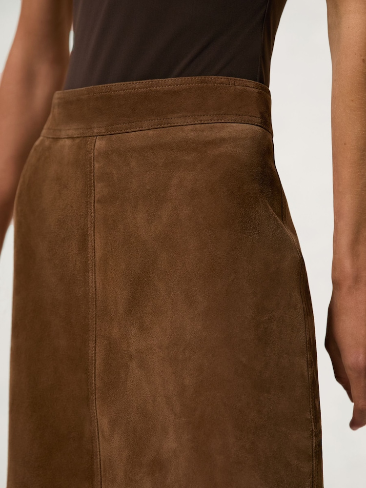 Buy Reiss Tan Brown Miley Suede Straight-Fit Midi Skirt from Next