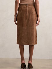 Reiss Tan Brown Miley Suede Straight-Fit Midi Skirt - Image 6 of 7