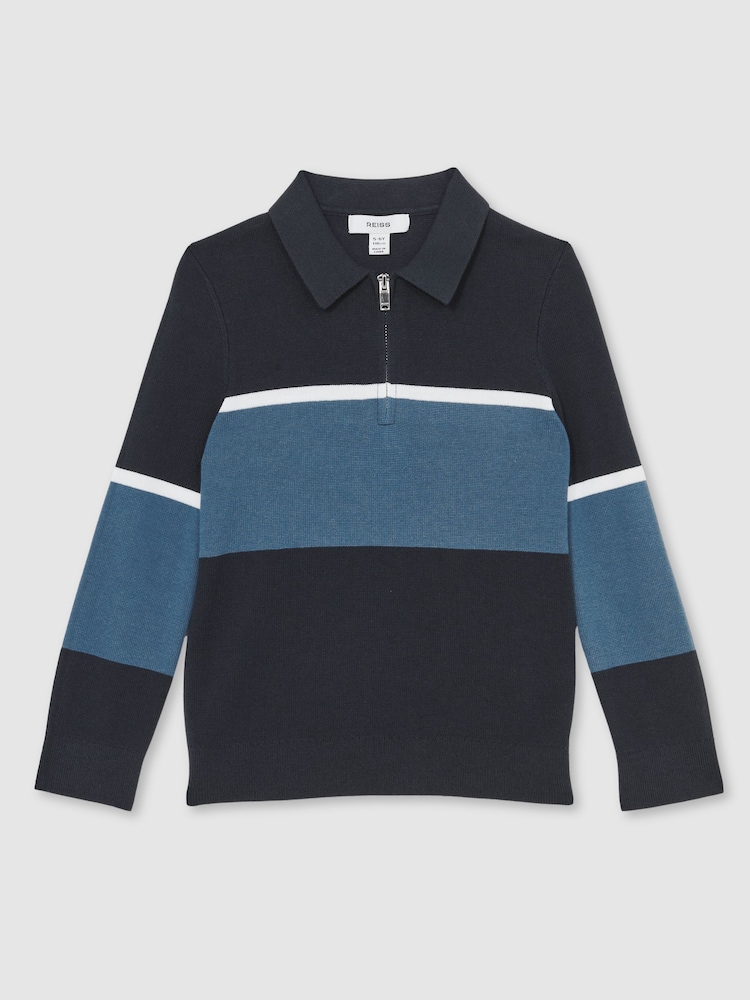 Reiss Navy Blue/Airforce Blue Jason 9-13 yrs Cotton-Blend Colour-Block Polo Shirt - Image 2 of 4 Reiss Navy Blue/Airforce Blue Jason 9-13 yrs Cotton-Blend Colour-Block Polo Shirt - Image 2 of 4