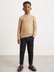 Reiss Camel Melange Clovelly 3-9 yrs Wool-Blend Half-Zip Cable Knit Jumper - Image 3 of 4