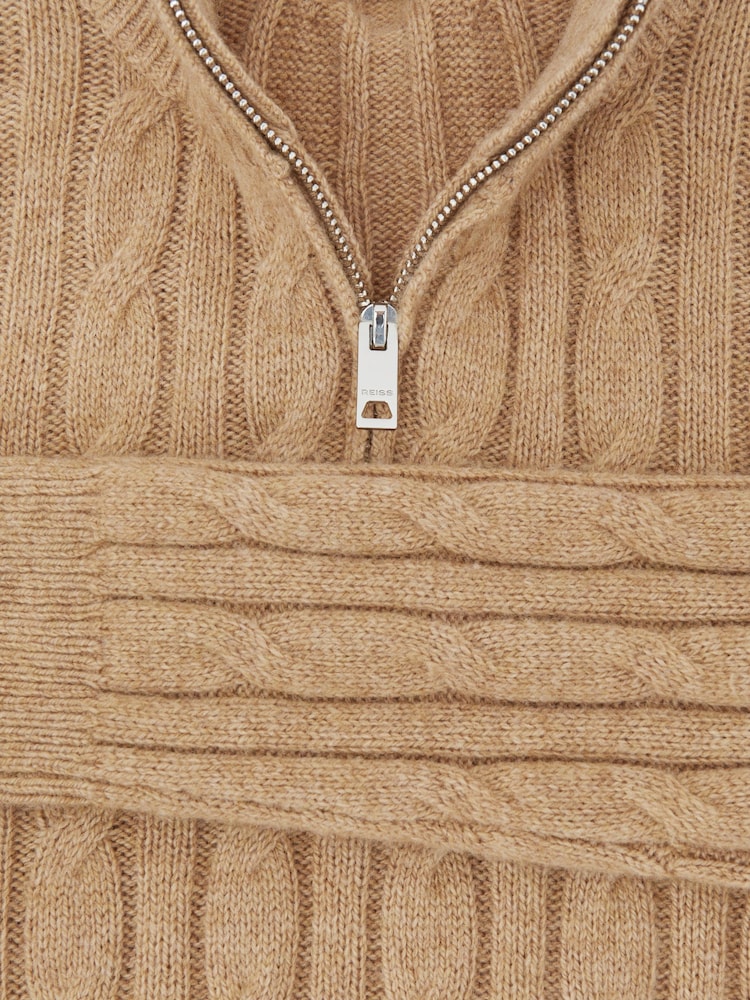 Reiss Camel Melange Clovelly 3-9 yrs Wool-Blend Half-Zip Cable Knit Jumper - Image 4 of 4 Reiss Camel Melange Clovelly 3-9 yrs Wool-Blend Half-Zip Cable Knit Jumper - Image 4 of 4