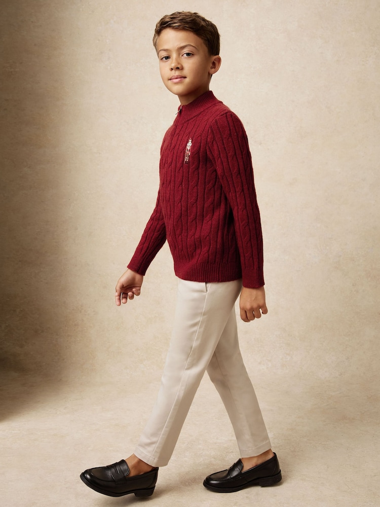 Reiss Dark Red Nollaig Wool-Blend Half-Zip Nutcracker Jumper - Image 1 of 5 Reiss Dark Red Nollaig Wool-Blend Half-Zip Nutcracker Jumper - Image 1 of 5