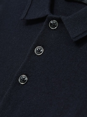 Reiss Navy Trafford Merino Wool Long-Sleeve Polo Shirt - Image 4 of 4