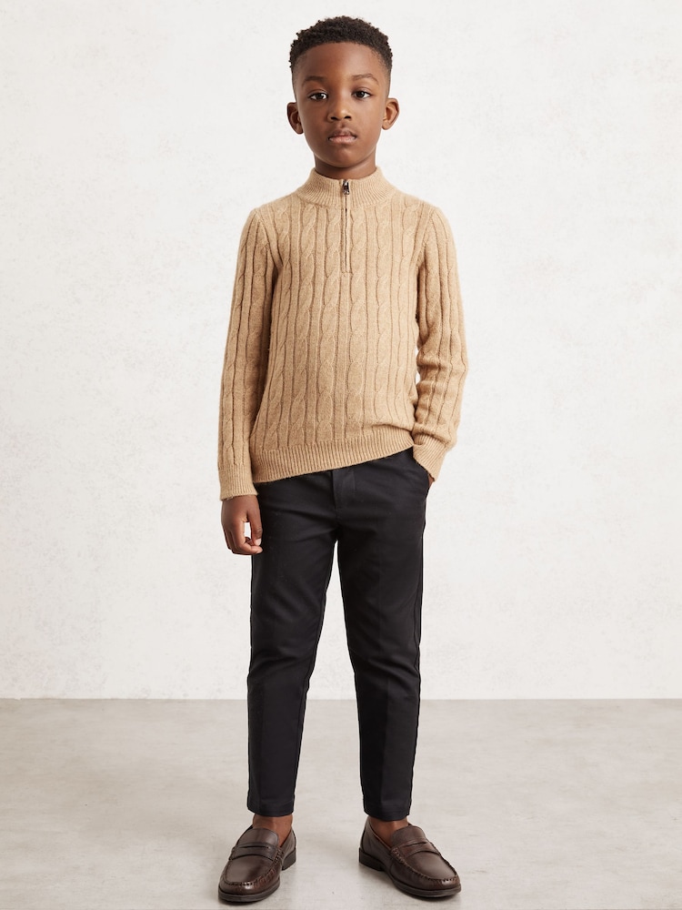 Reiss Camel Melange Clovelly 9-13 yrs Wool-Blend Half-Zip Cable Knit Jumper - Image 1 of 4 Reiss Camel Melange Clovelly 9-13 yrs Wool-Blend Half-Zip Cable Knit Jumper - Image 1 of 4
