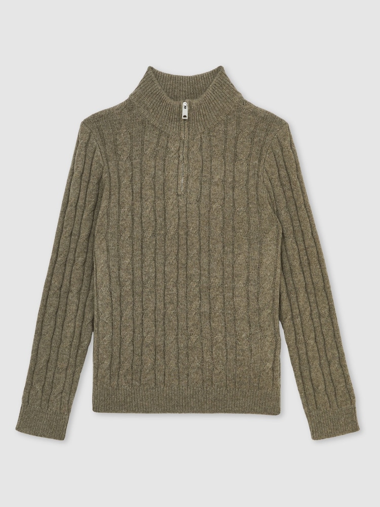 Reiss Sage Green Clovelly 3-9 yrs Wool-Blend Half-Zip Cable Knit Jumper - Image 2 of 4 Reiss Sage Green Clovelly 3-9 yrs Wool-Blend Half-Zip Cable Knit Jumper - Image 2 of 4