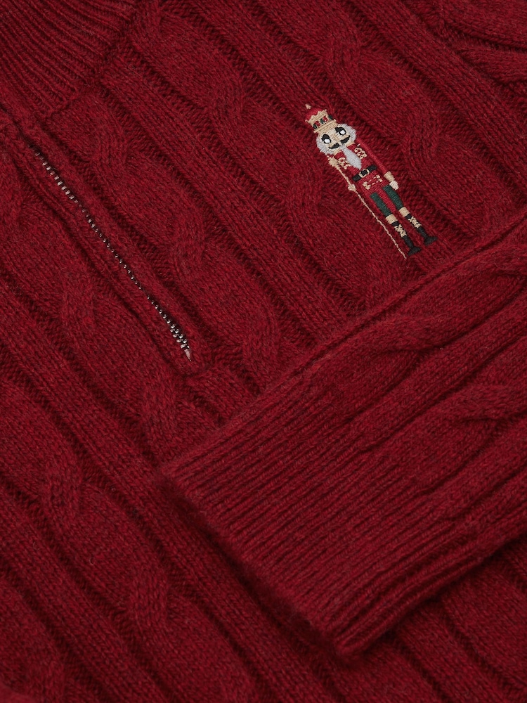 Reiss Dark Red Nollaig Wool-Blend Half-Zip Nutcracker Jumper - Image 5 of 5 Reiss Dark Red Nollaig Wool-Blend Half-Zip Nutcracker Jumper - Image 5 of 5