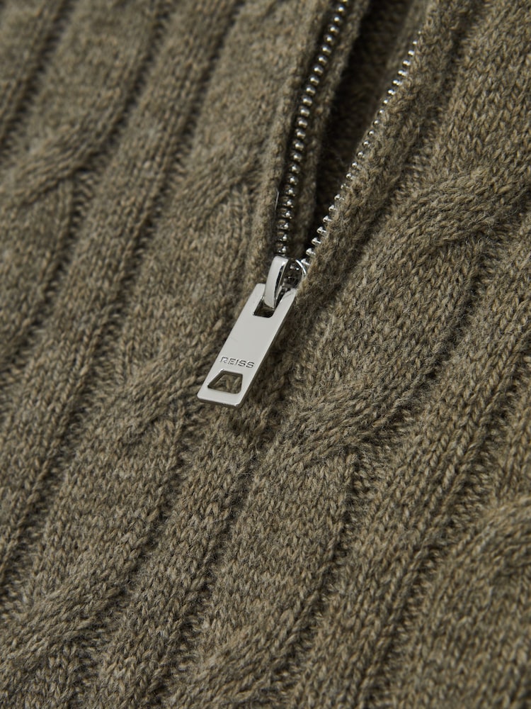 Reiss Sage Green Clovelly 9-13 yrs Wool-Blend Half-Zip Cable Knit Jumper - Image 4 of 4 Reiss Sage Green Clovelly 9-13 yrs Wool-Blend Half-Zip Cable Knit Jumper - Image 4 of 4
