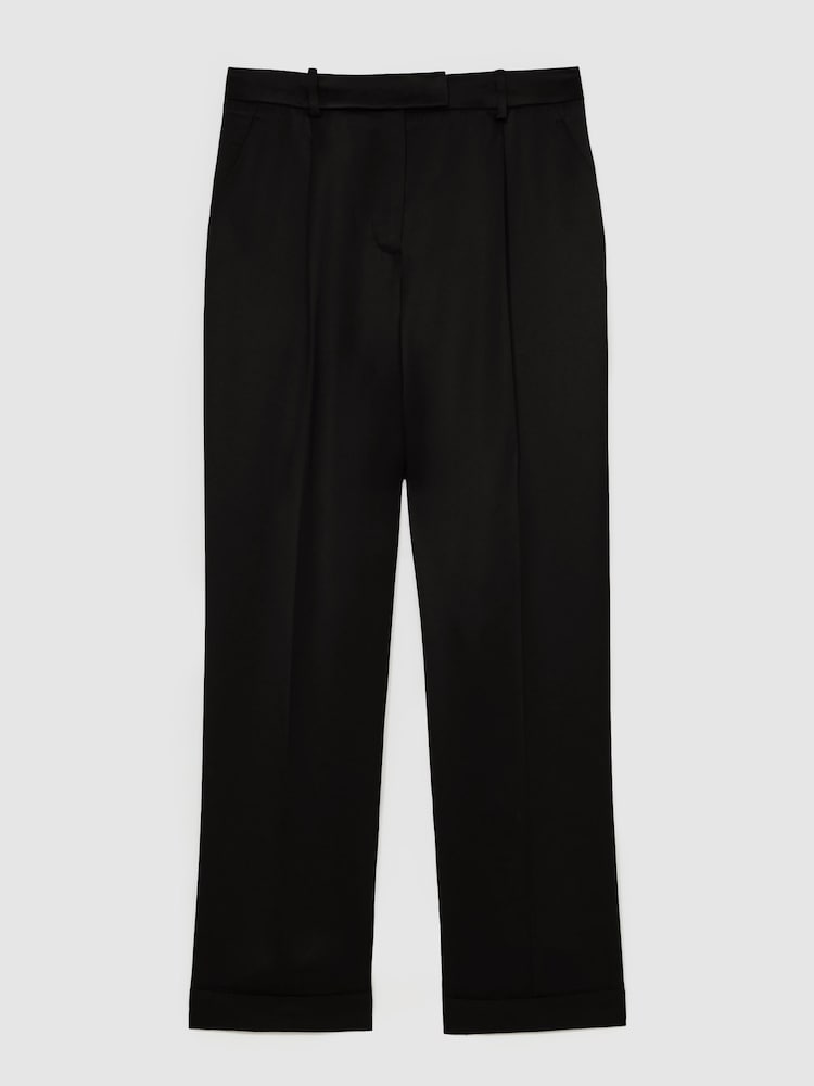 Reiss Black Celia Petite Satin Tapered Trousers - Image 2 of 7 Reiss Black Celia Petite Satin Tapered Trousers - Image 2 of 7