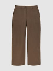Reiss Chocolate Brown Ashby Petite Linen Wide Leg Trousers - Image 2 of 7