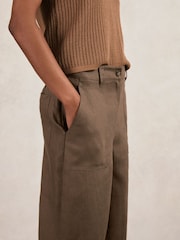 Reiss Chocolate Brown Ashby Petite Linen Wide Leg Trousers - Image 4 of 7