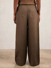 Reiss Chocolate Brown Ashby Petite Linen Wide Leg Trousers - Image 5 of 7