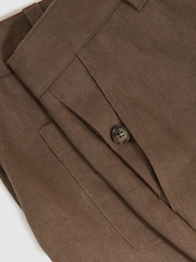 Reiss Chocolate Brown Ashby Petite Linen Wide Leg Trousers - Image 6 of 7