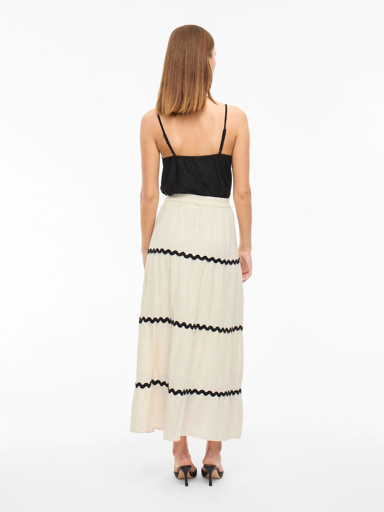 VILA Cream High Waist Tiered Maxi Skirt - Image 2 of 4