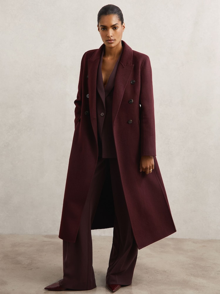 trench coat double breasted burgundy coat