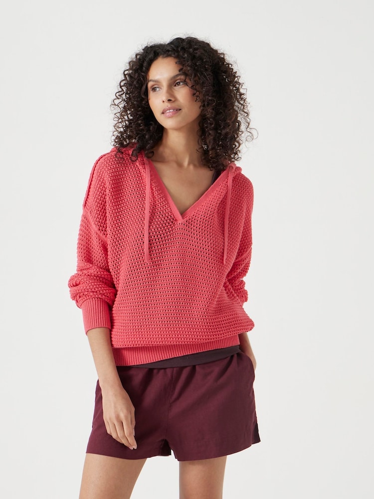 Hush Pink Open Stitch V-Neck Hoodie - Image 1 of 5