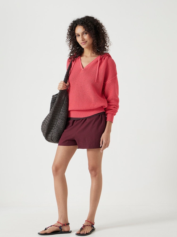 Hush Pink Open Stitch V-Neck Hoodie - Image 2 of 5