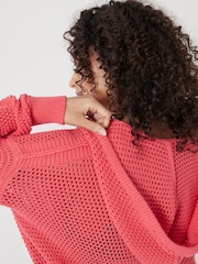 Hush Pink Open Stitch V-Neck Hoodie - Image 3 of 5