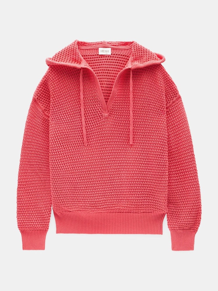 Hush Pink Open Stitch V-Neck Hoodie - Image 5 of 5