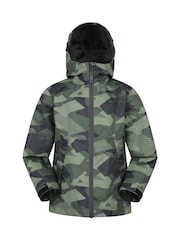 Mountain Warehouse Green Kids Ravine Lightweight Printed Waterproof Jacket - Image 1 of 5