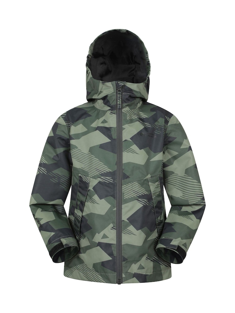 Mountain Warehouse Green Kids Ravine Lightweight Printed Waterproof Jacket - Image 1 of 5