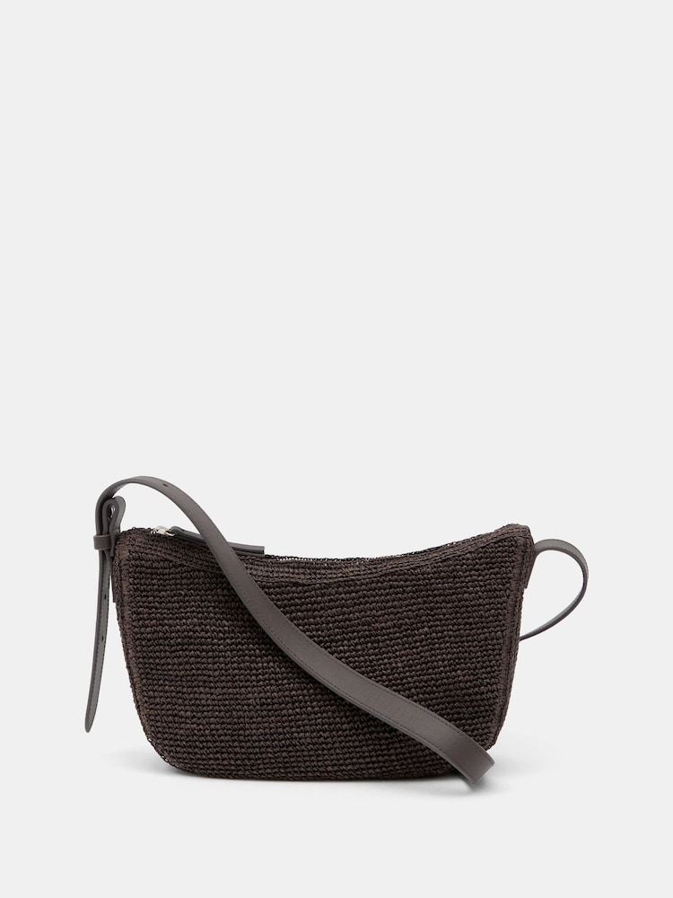 بني - Hush Raffia Cross-Body Bag With Leather Strap - صورة 1 من 4