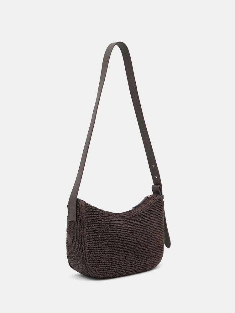Hush Brown Raffia Cross-Body Bag With Leather Strap - Image 2 of 4 Hush Brown Raffia Cross-Body Bag With Leather Strap - Image 2 of 4