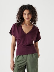 Hush Red Grown On Sleeve V-Neck T-Shirt - Image 1 of 5