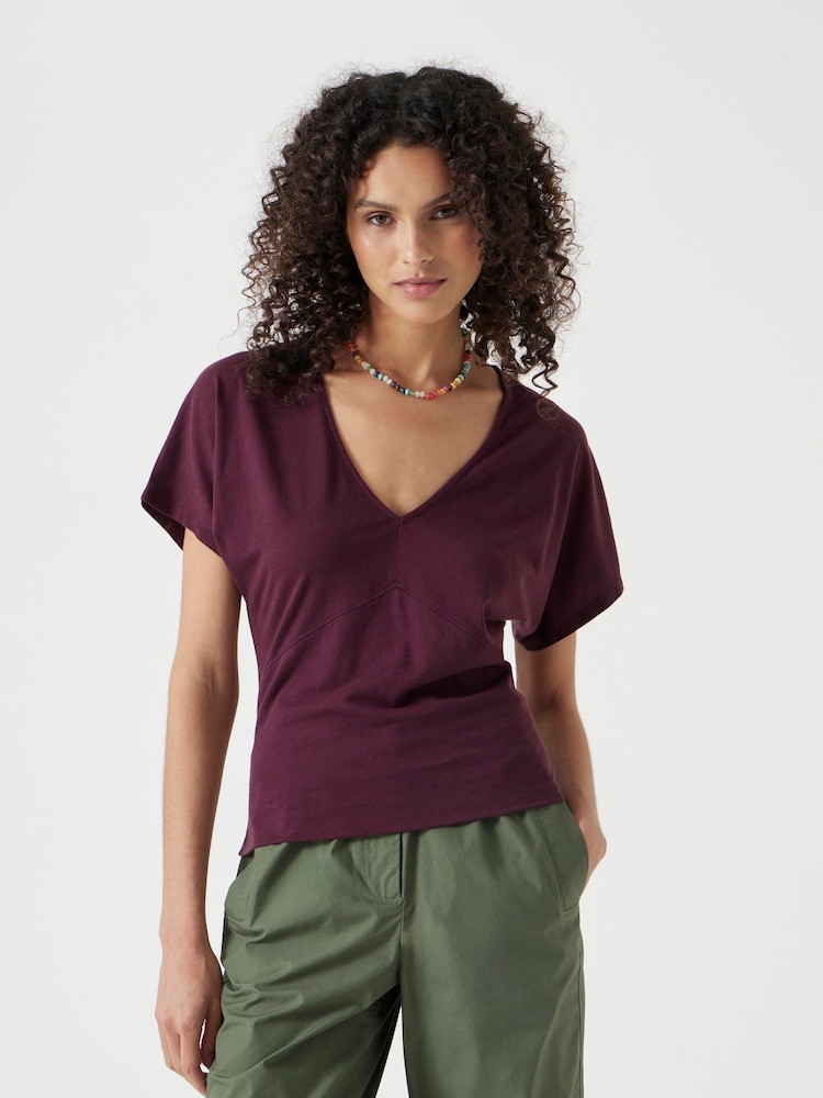 Hush Red Grown On Sleeve V-Neck T-Shirt - Image 1 of 5