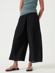 Hush Black Crinkle Wide Leg Cropped Trousers - Image 1 of 6