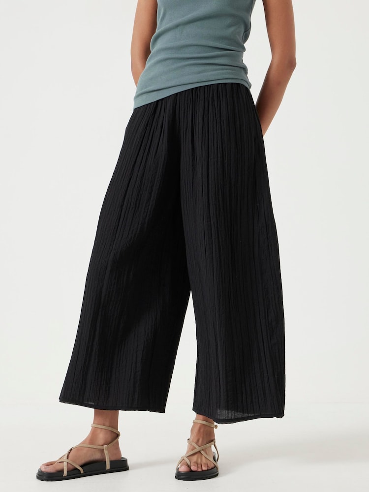 Hush Black Crinkle Wide Leg Cropped Trousers - Image 1 of 6