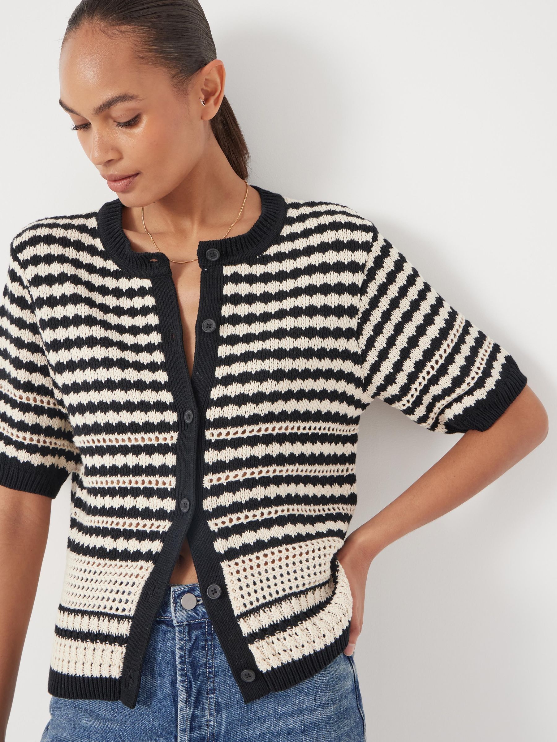 Buy Hush White Mono Stitch Short Sleeve Cardigan from the