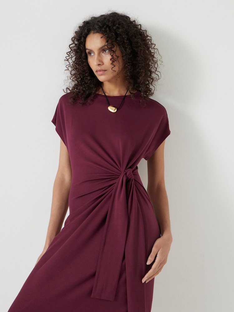 Hush Red 100% Cotton Trinny Stretch Jersey Midi Dress - Image 1 of 5
