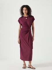 Hush Red 100% Cotton Trinny Stretch Jersey Midi Dress - Image 2 of 5