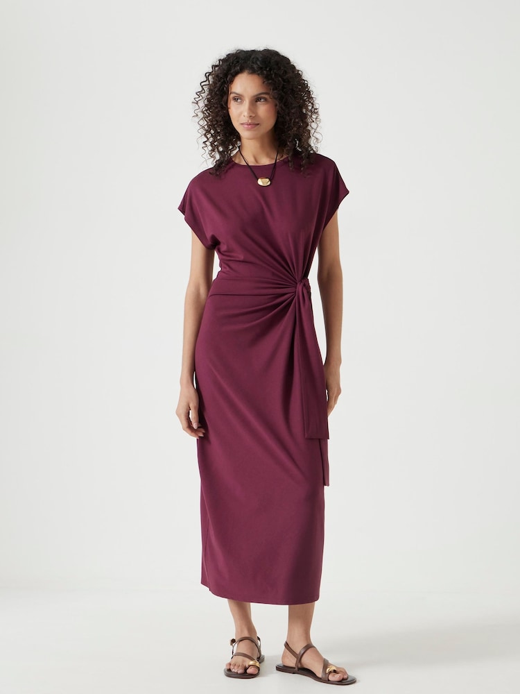 Hush Red 100% Cotton Trinny Stretch Jersey Midi Dress - Image 2 of 5