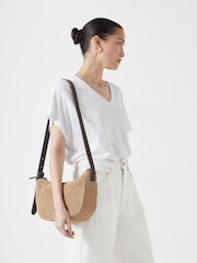 لون طبيعي - Hush Raffia Cross-Body Bag With Leather Strap - صورة 2 من 4