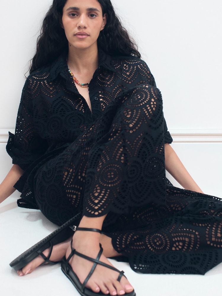 Hush Black Cotton Broderie Shirt - Image 1 of 6 Hush Black Cotton Broderie Shirt - Image 1 of 6