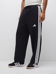 adidas Black Essentials Three Stripes Fleece Wide Leg Trousers - Image 1 of 4