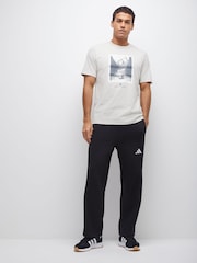 adidas Black Essentials Three Stripes Fleece Wide Leg Trousers - Image 3 of 4
