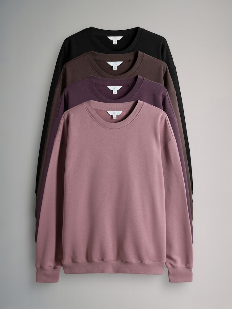 Black/Brown/Purple/Dusty Pink - The Set – 4er-Pack – Sweatshirt mit Rundhalsausschnitt in entspannter Passform - Bild 1 von 7 Black/Brown/Purple/Dusty Pink - The Set – 4er-Pack – Sweatshirt mit Rundhalsausschnitt in entspannter Passform - Bild 1 von 7