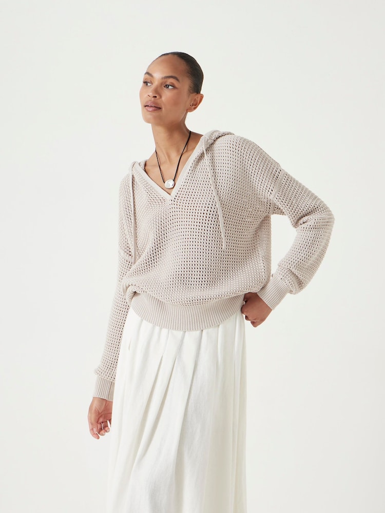 Hush Natural Open Stitch V-Neck Hoodie - Image 1 of 5 Hush Natural Open Stitch V-Neck Hoodie - Image 1 of 5