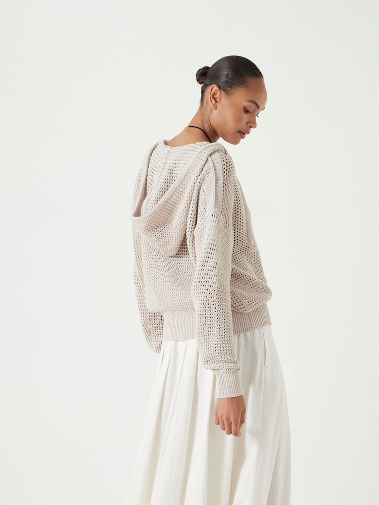 Hush Natural Open Stitch V-Neck Hoodie - Image 2 of 5