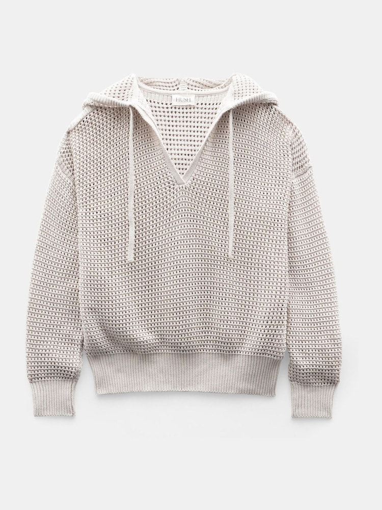 Hush Natural Open Stitch V-Neck Hoodie - Image 5 of 5