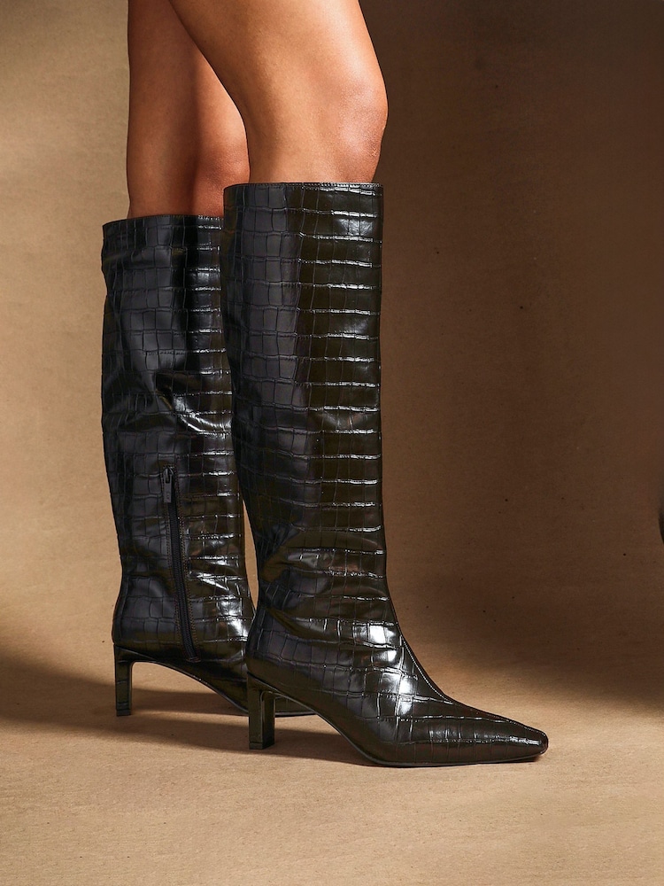 Linzi Black High Leg Uptown Slim Block Heel High Leg Boots - Image 1 of 6 Linzi Black High Leg Uptown Slim Block Heel High Leg Boots - Image 1 of 6