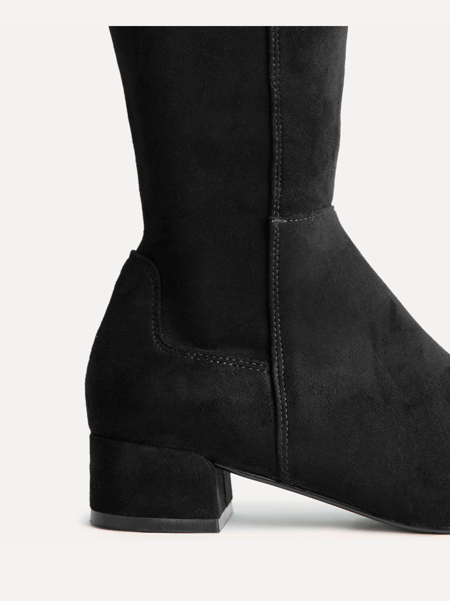 Buy Linzi Black Revolve Stretch High Leg Boots With Low Block Heel